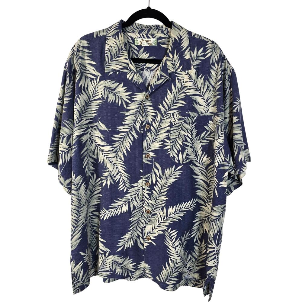 Tommy Bahama Shirt Men's XL Blue Green Silk Tropical Print Coastal Beach Summer